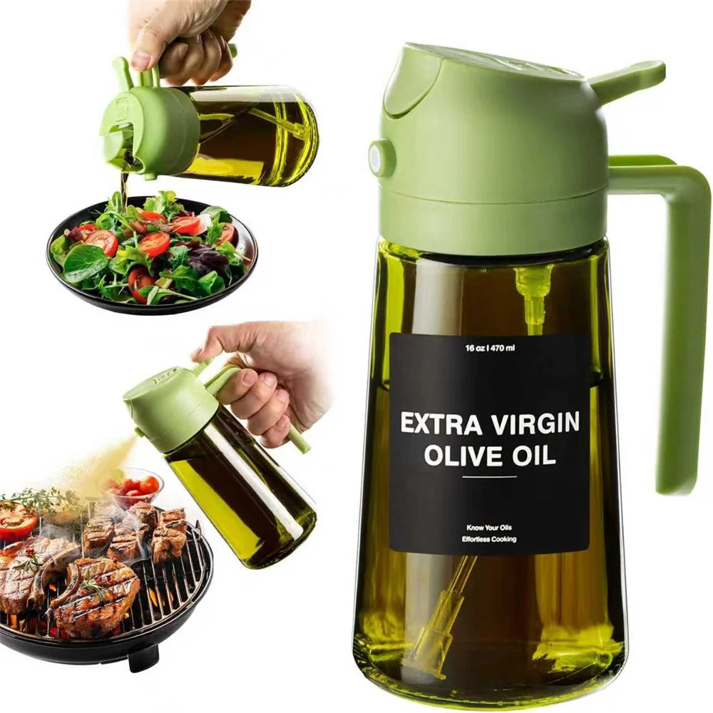 Dispenser Olio 2-in-1: Oliera e Spruzzatore in Vetro (470ml)
