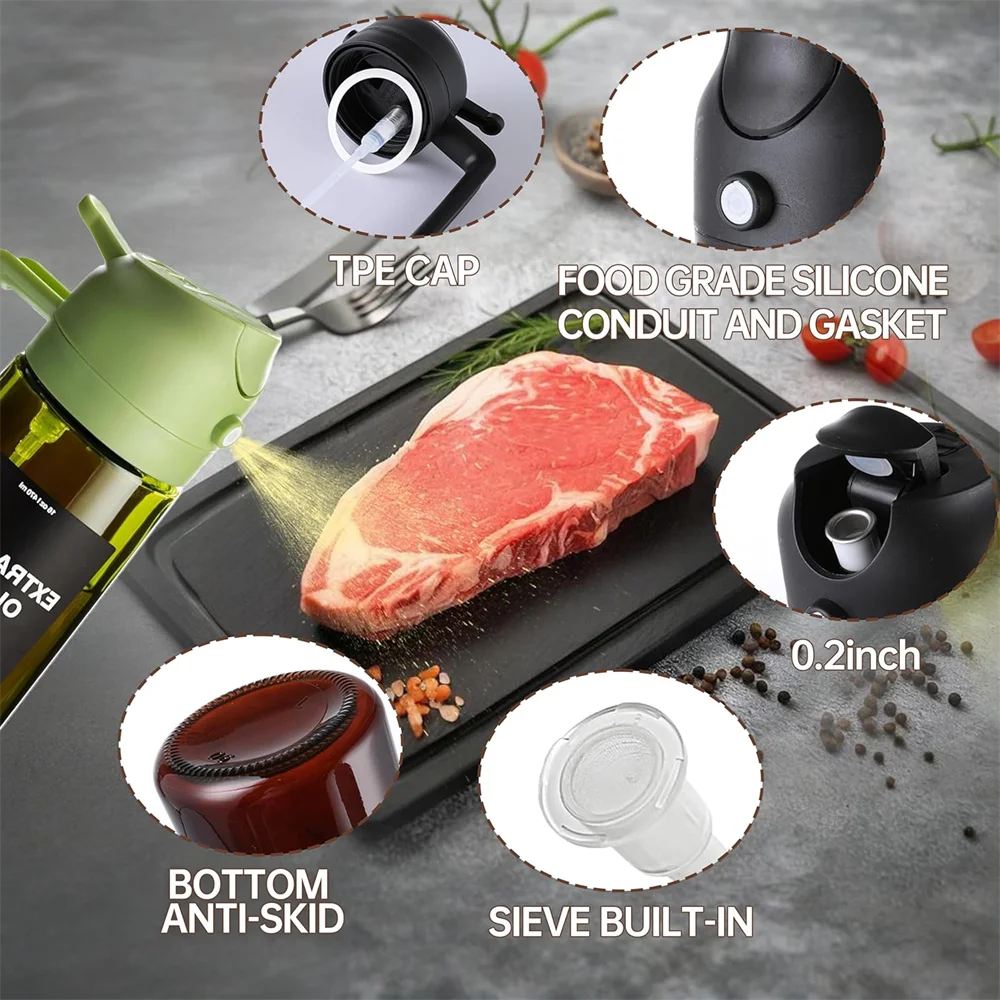 Dispenser Olio 2-in-1: Oliera e Spruzzatore in Vetro (470ml)