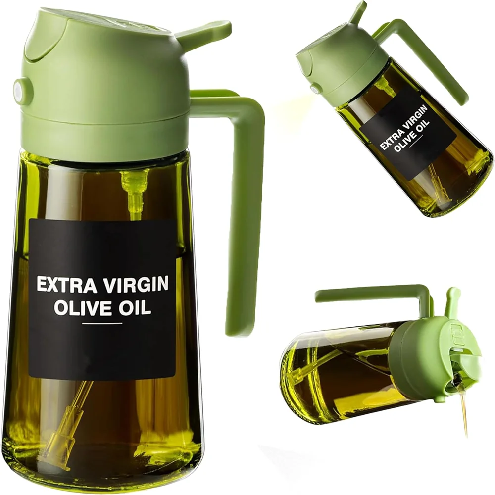 Dispenser Olio 2-in-1: Oliera e Spruzzatore in Vetro (470ml)