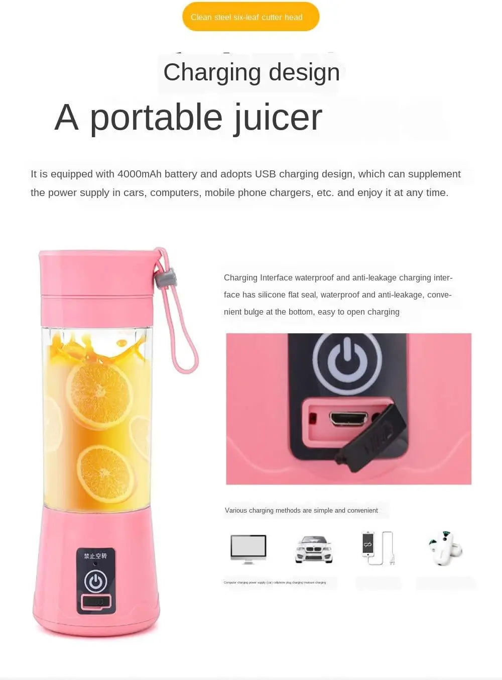 Frullatore Elettrico Portatile USB – Mini Juicer per Smoothie