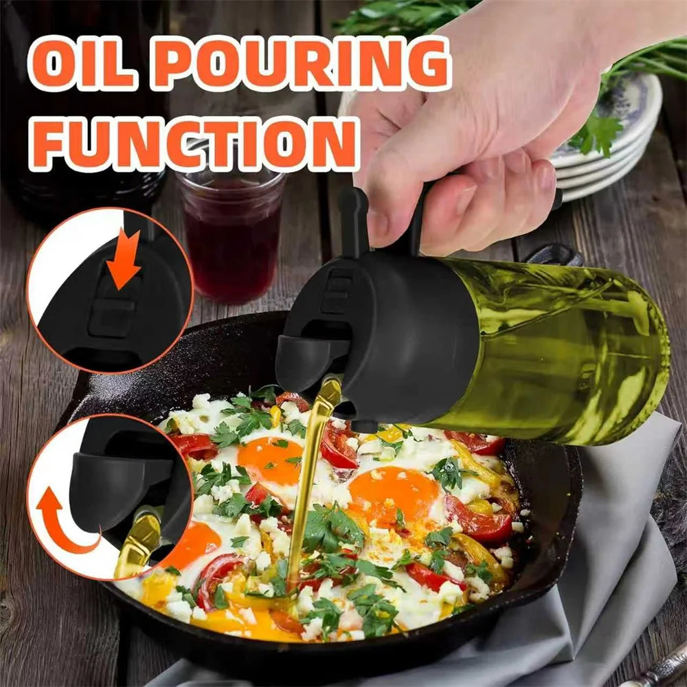 Dispenser Olio 2-in-1: Oliera e Spruzzatore in Vetro (470ml)
