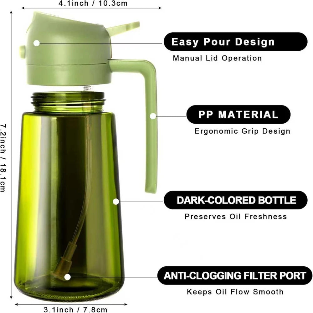 Dispenser Olio 2-in-1: Oliera e Spruzzatore in Vetro (470ml)